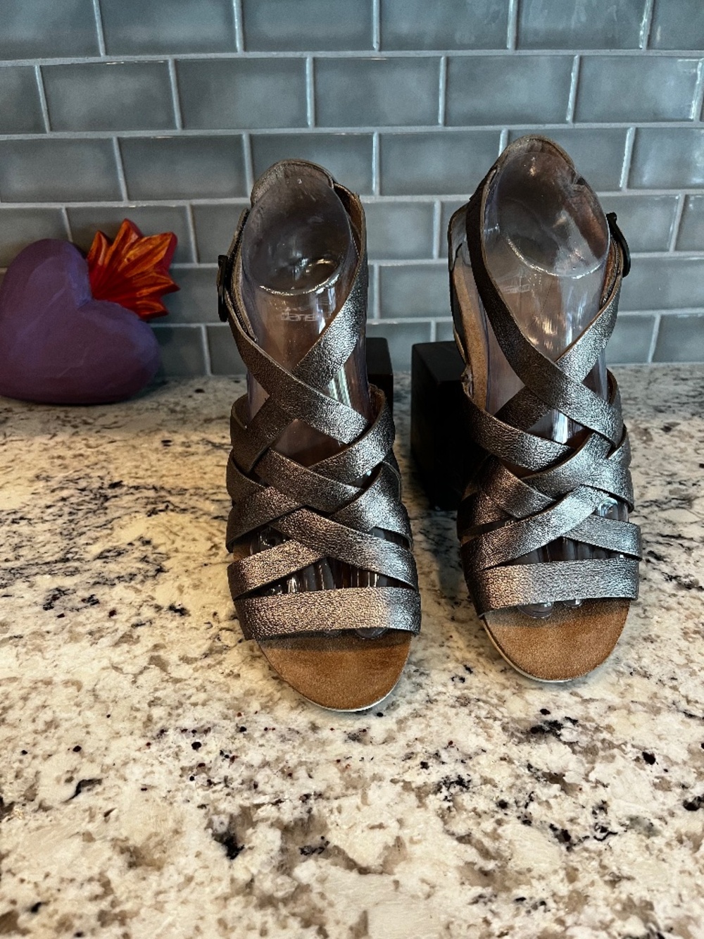 Dansko Vivian Gladiator Strappy Bronze Metalic Wedge Size 38